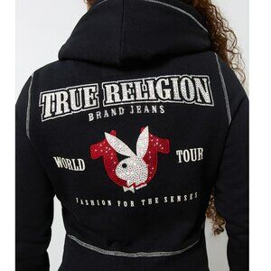 TRUE RELIGION X PLAYBOY CRYSTAL CROP ZIP HOODIE SMALL BNWT